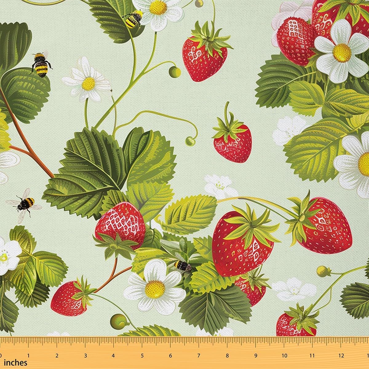 Feelyou Strawberry Upholstery Fabric by The Yard, Kawaii Strawberry Reupholstery Fabric for Chairs,Cute Strawberry Print Botanical Leaf Natural Theme Decorative Waterproof Outdoor Fabric, 5 Yards