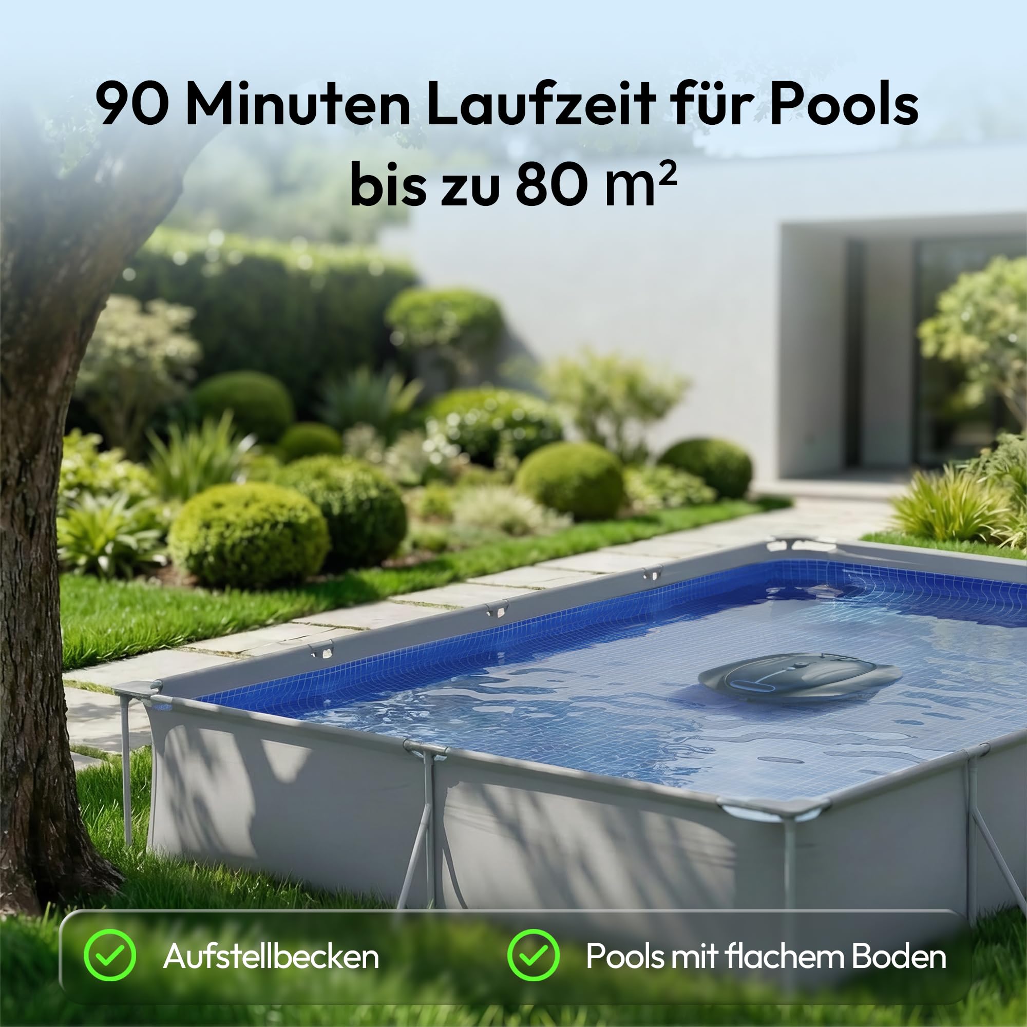 BUBLUE (2026 Neu) 300P Kabelloser Poolroboter für Aufstellpools, Doppelmotor Poolsauger Akku Automatische Poolreiniger mit Starker Saugkraft, Selbsteinparkfunktion, Doppelfilter & LED-Anzeige, Grau