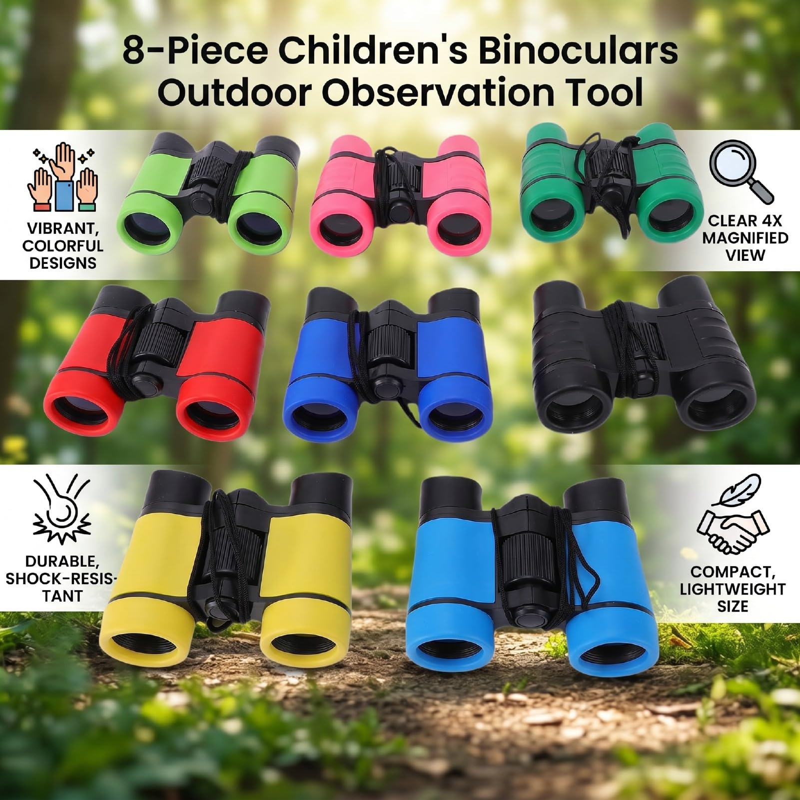 Binocolo per Bambini Set di 8 Colori Vivaci Strumento Portatile per Avventure All'aria Aperta per attività di Campeggio in Classe di Birdwatching