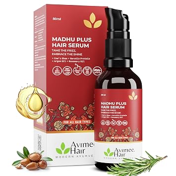 AVIMEE HERBAL Madhu Plus Hair Serum | Frizz Free Nourishing Elixir, Shiny and Silky Smooth Hair,With Keratin Protein & Argan Oil | 50 ml