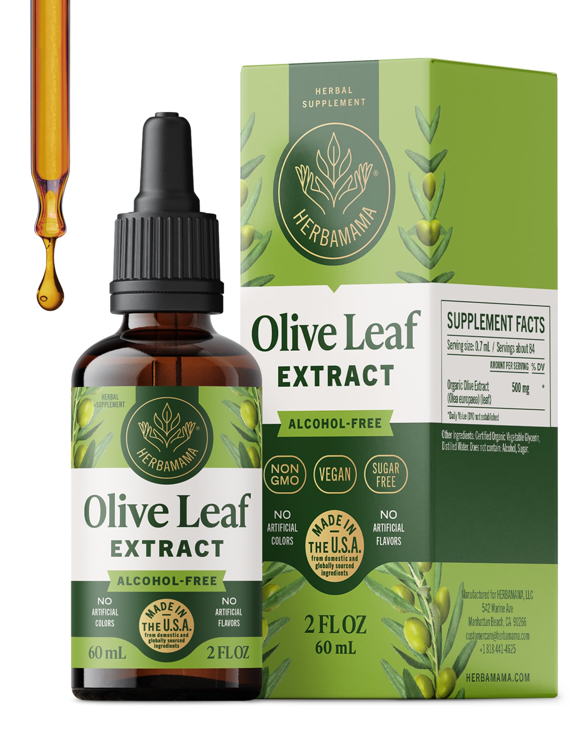HERBAMAMA Olive Leaf Extract Liquid - Immune Support Supplement 2 Fl Oz (Pack of 1)