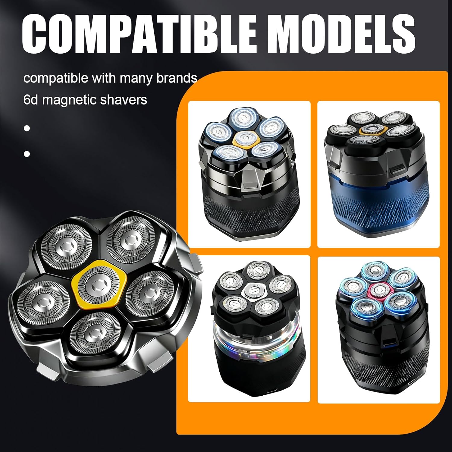 Magnetic 6 Head Shaver Replacement Heads for 6D Magnetic Electric Shaver Razor Universal Shaver Replacement Head for Bald Men and Face (Black(2PACK)) - Image 6