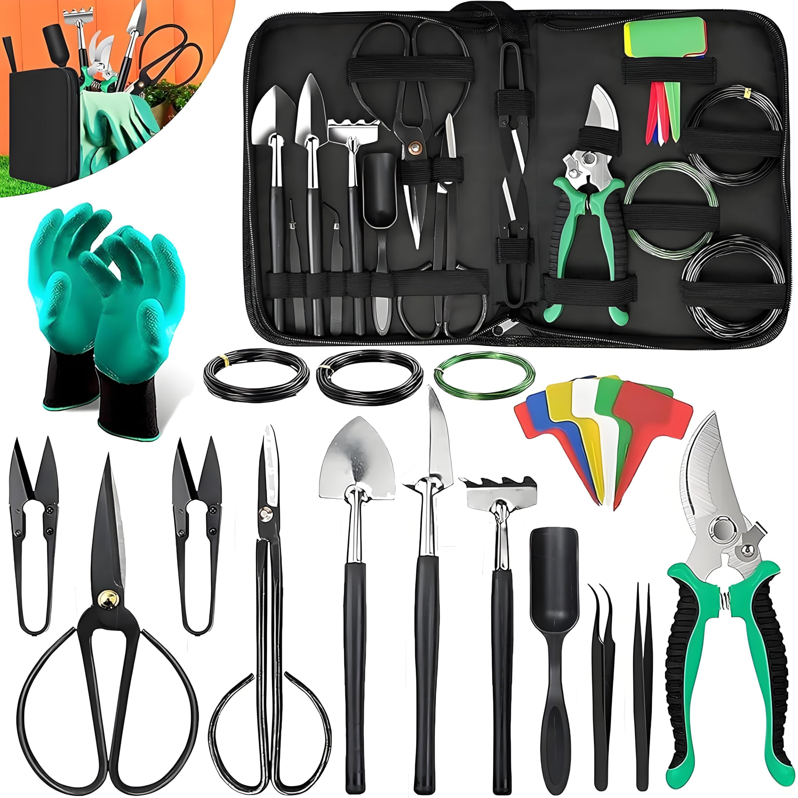 24 PCS Garden Tools Set, Aluminum Heavy Duty Gardening Tools,Gardening Gifts for Women, Men, Mom, Dad, Include Pruning Shears, Scissors, PU Leather Bag