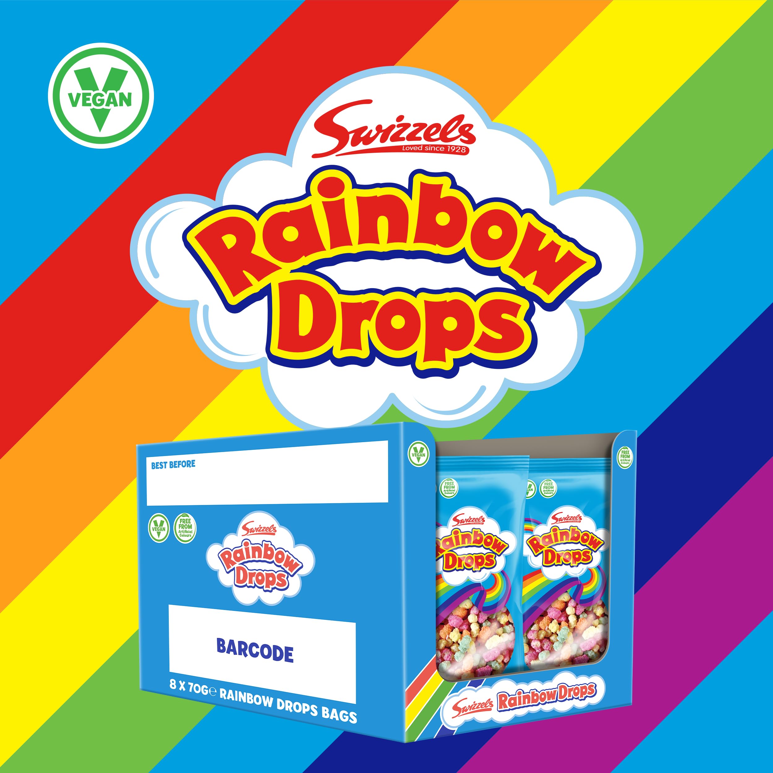 Swizzels Giant Rainbow Drops Sweets, 8 x 70g Sweet Bags, Vegan Friendly | Family