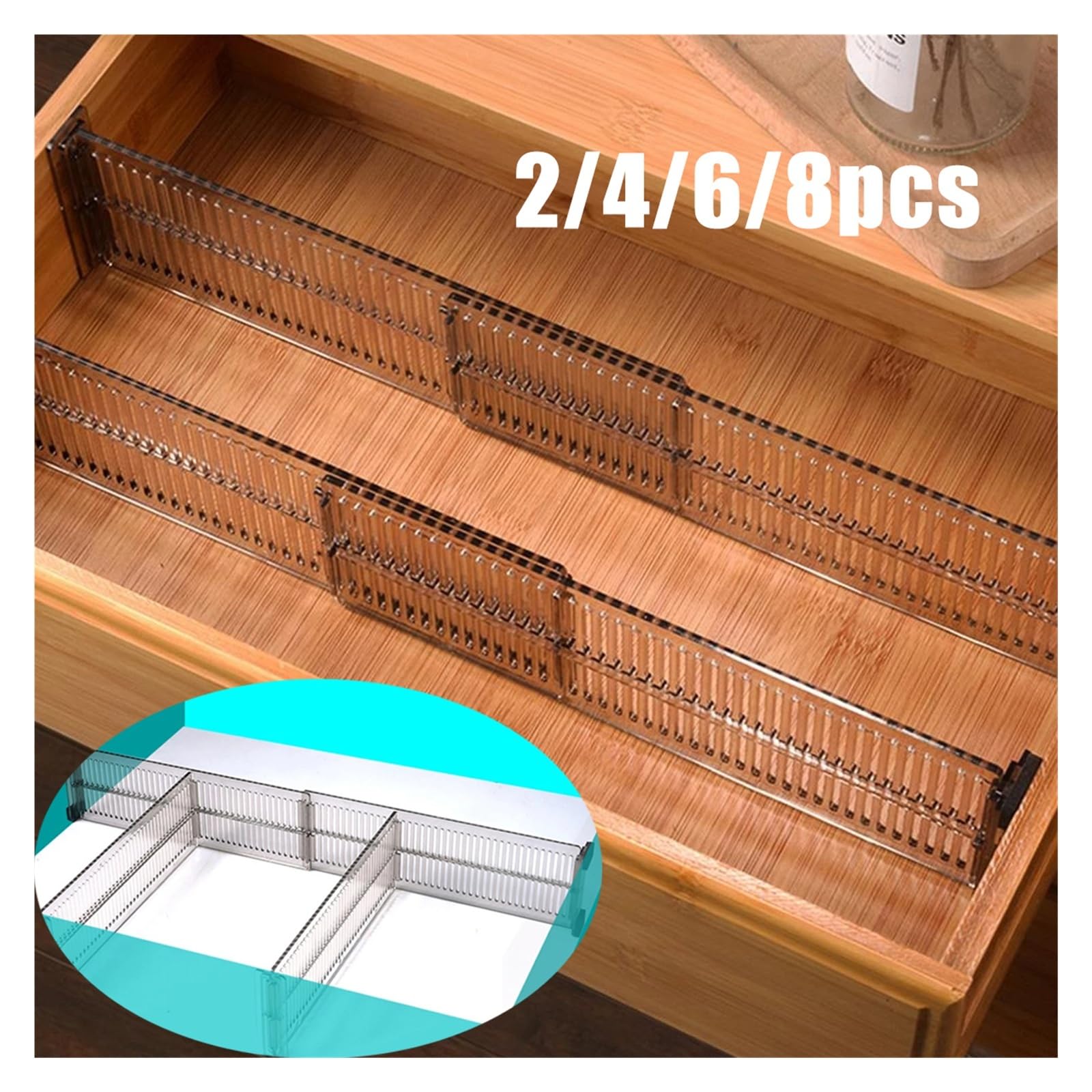 Generico 2/4/6/8PCS Assicella Regolabile Divisori for cassetti Camera da letto Biancheria intima Partizione a scomparsa Cassetto Organizzatore Trasparente Utensili da cucina(6pcs)