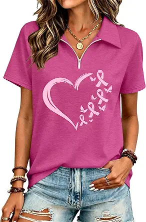 Breast Cancer Shirts for Women Pink Ribbon V-Neck Tee