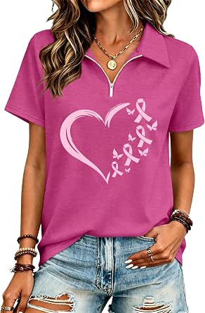 Breast Cancer Awareness Pink Ribbon V-Neck T-Shirt for Women