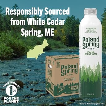Poland Spring Maine Spring Water Aluminum Bottle Crisp, Still Bottled Water with Naturally Occurring Minerals & Electrolytes for Taste - 12 Pack- 25 fl oz
