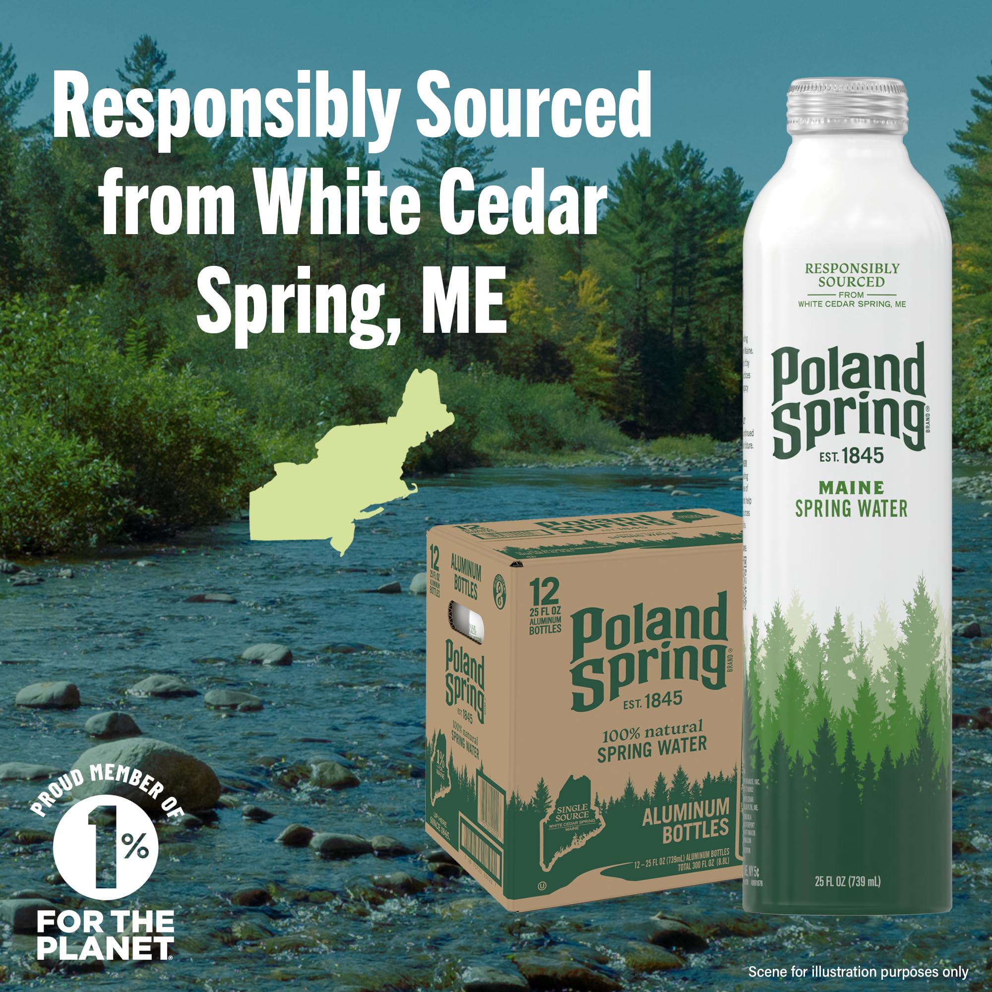 Poland Spring Maine Spring Water Aluminum Bottle – Crisp, Still Bottled Water with Naturally Occurring Minerals & Electrolytes for Taste - 12 Pack- 25 fl oz