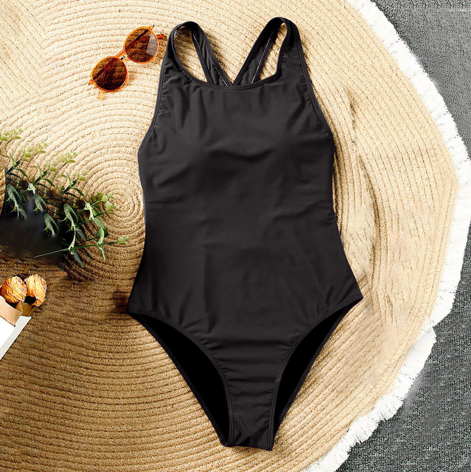 Generisch Costume da bagno senza maniche tinta unita, schiena semplice, sottile che copre la pancia e sembra sottile, e costume da bagno con imbottitura sul petto, bikini sottile costume da bagno da