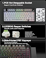 Vista 5 de AULA Teclado mecánico inalámbrico F75 Pro, 75% teclado personalizado intercambiable en caliente con perilla, retroiluminación RGB, interruptores