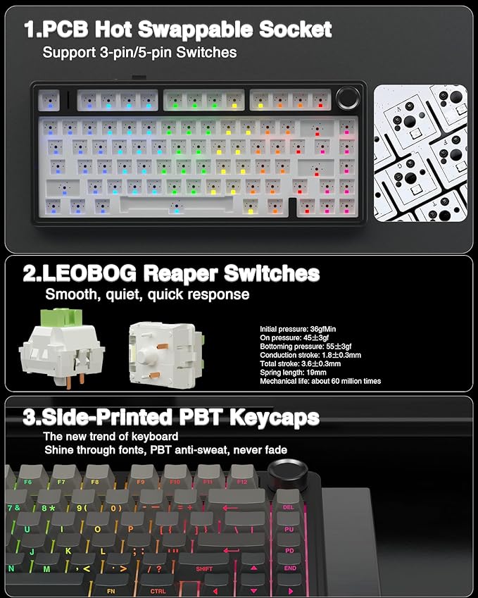 Teclado Mecánico AULA F75 Pro 75% Inalámbrico RGB miniatura 5