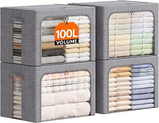 Lifewit 4 Pack Clothes Storage Bins with Metal Frame, Stackable Storage Box