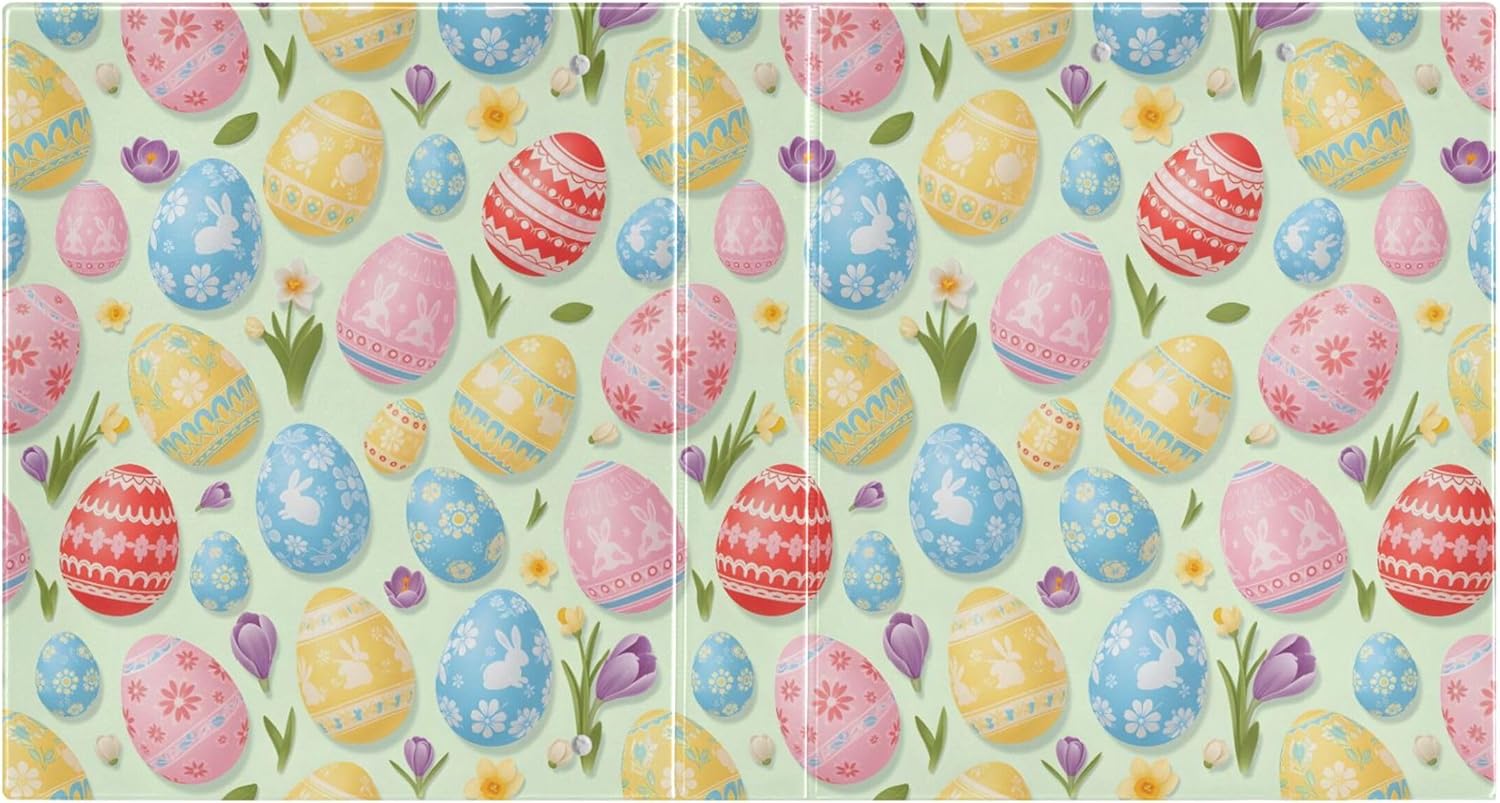 Happy Easter Eggs Design 3 Ring Binders, 1.5” Round Ring Binders with Clipboard - Letter Size, 3 Interior PVC Clear Pockets & Anti-Slip Clip for Office School Supplies, 2PCS