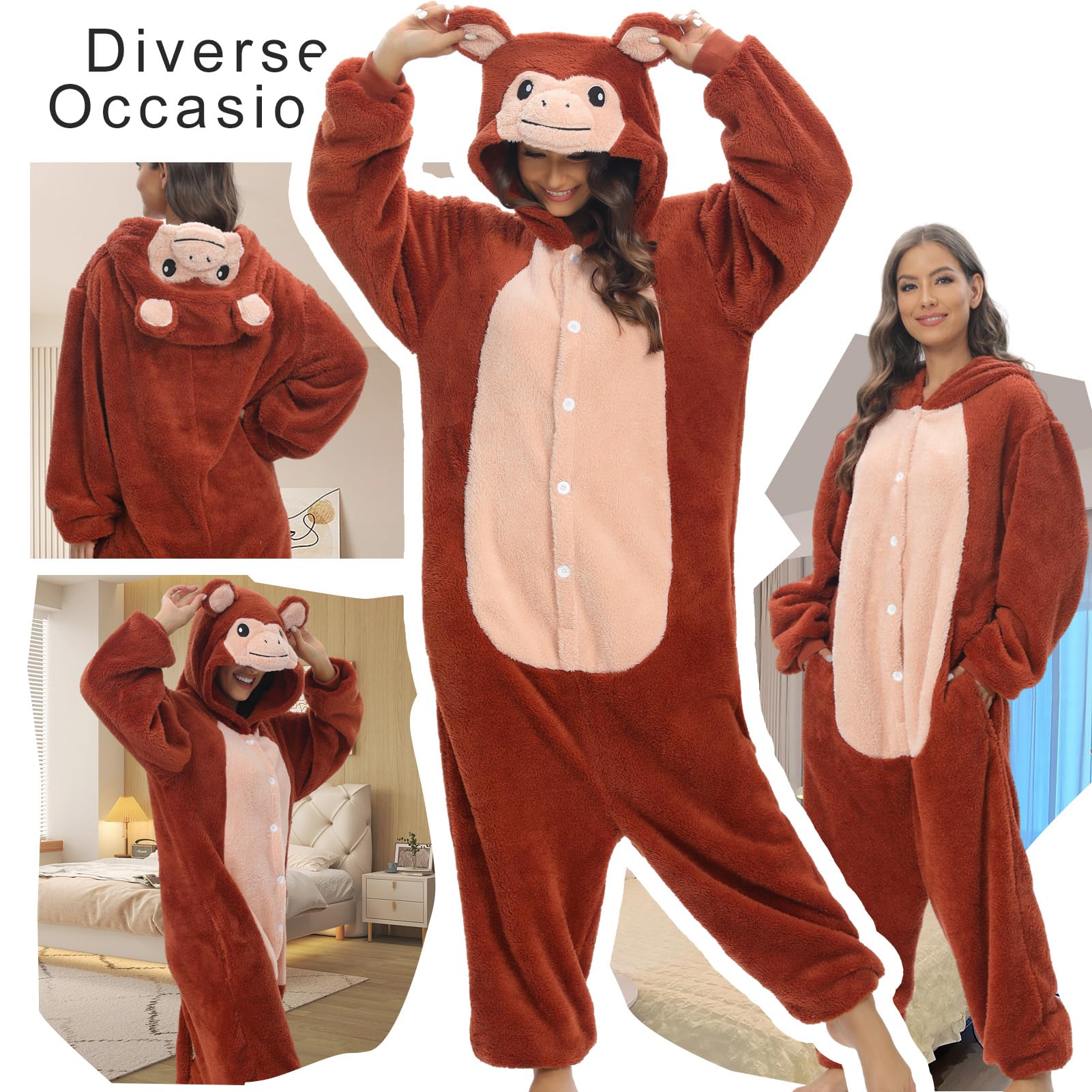 Luojida Pigiama Intero Adulto Cosplay Animale Onesies Morbido e Caldo Pigiama Invernale Pile con Cappuccio e Tasche Tuta Intera in Peluche Ideale Regalo per Costume Carnevale Halloween Natale