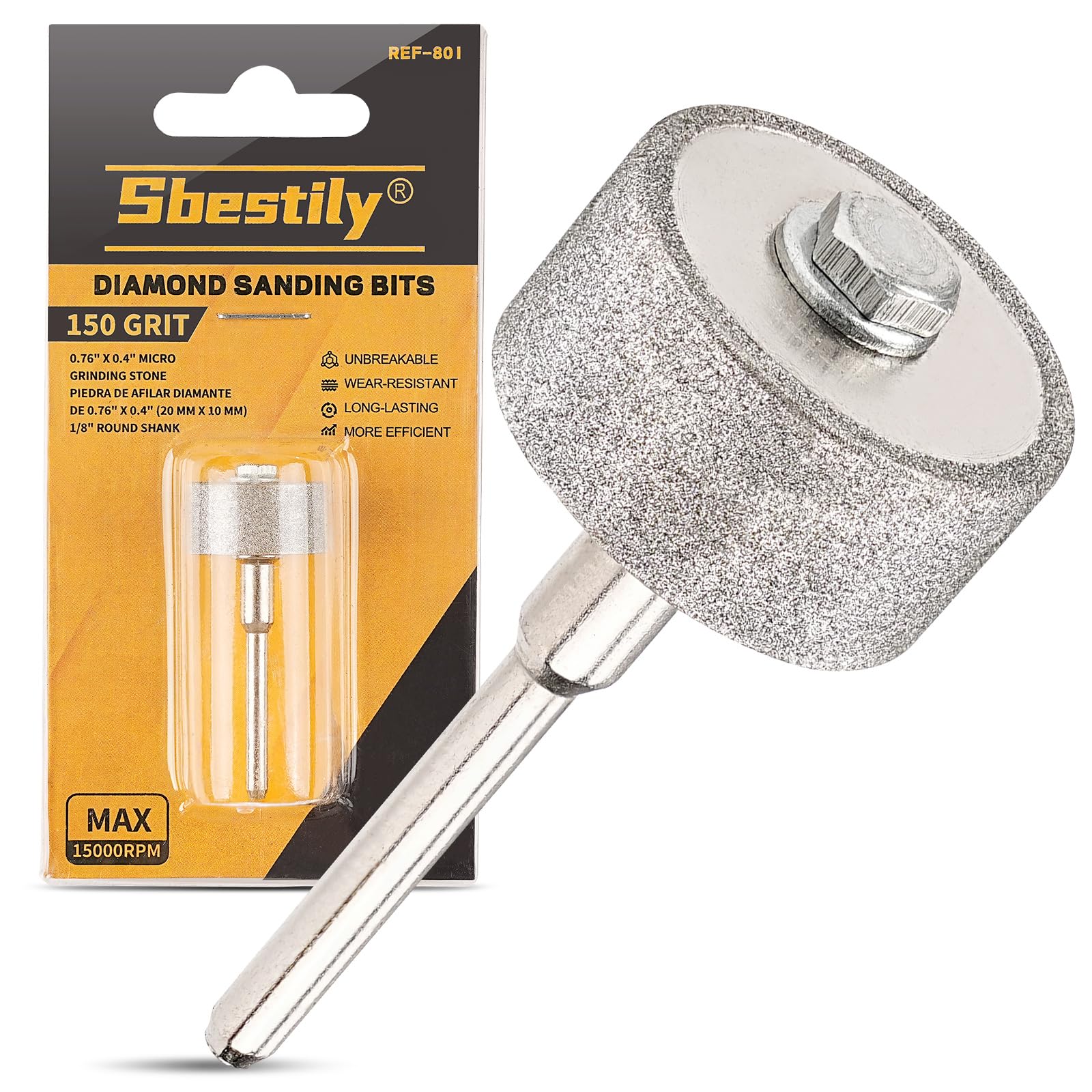 Sbestily Sanding Bits for Dremel Rotary Tool，Grinding Stone Diamond Sanding Drill Bits with 1/8" Shank - General Purpose - 150 Grit 1 Pack