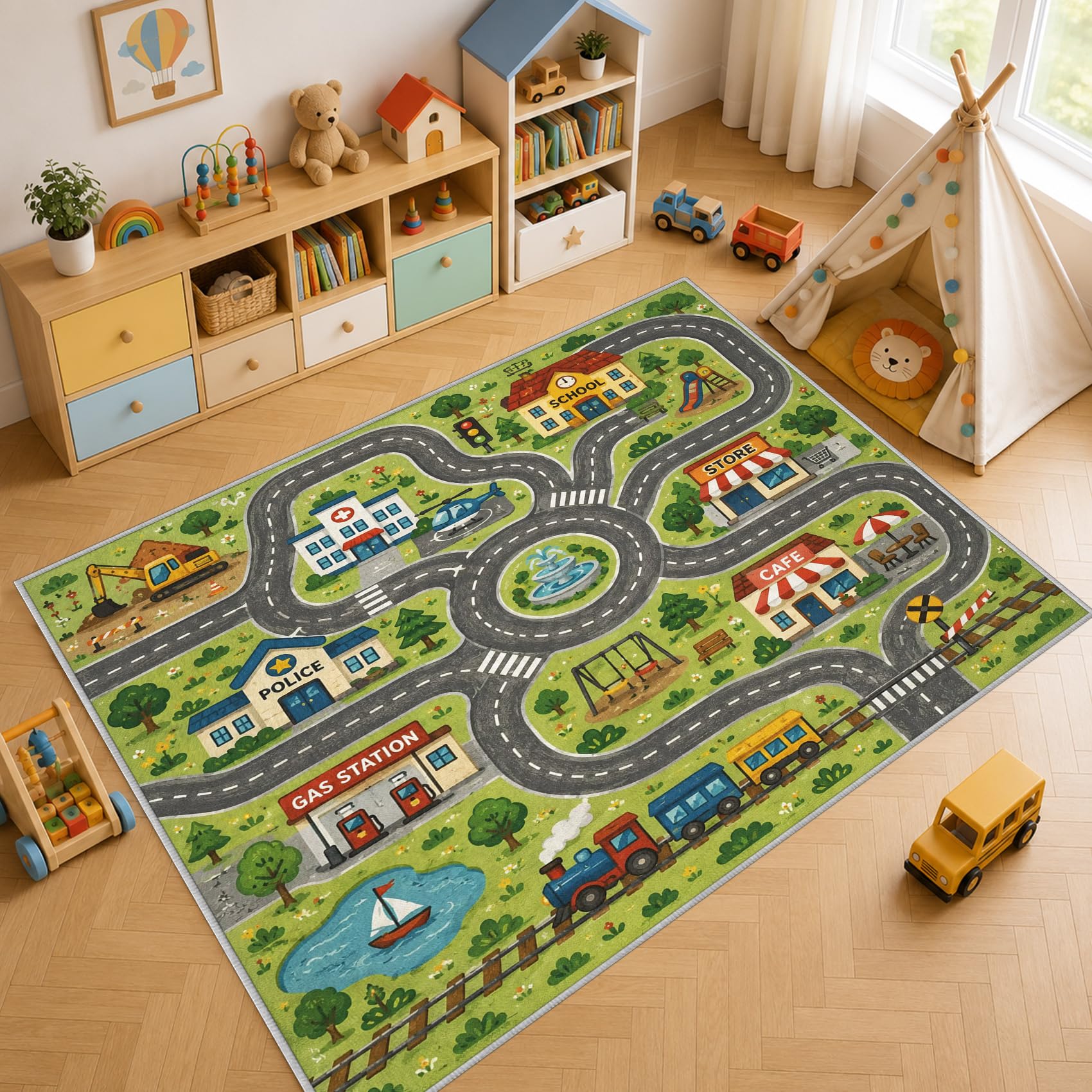 Tapis Salon de Jeu Enfants 140x200cm Lavable en Machine Antidérapant