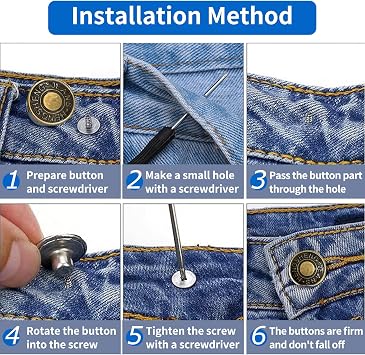 12 PCS Jean Buttons, 17mm No Sew Adjustable Jeans Buttons, Removable Metal Button with Screwdriver Replacement Jean Button, for Jeans, Pants, Bags, Denim Clothing (Bronze+Silver)