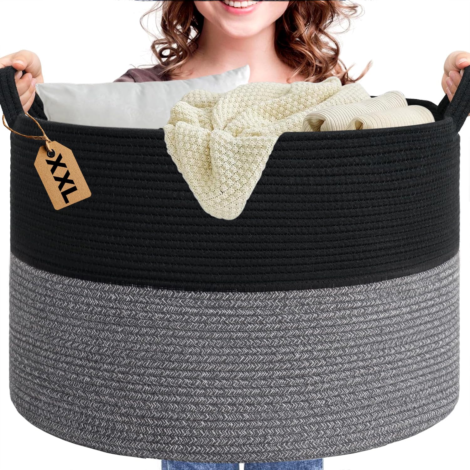 Extra Large Blanket Basket for Living Room – Large Woven Storage Basket 22