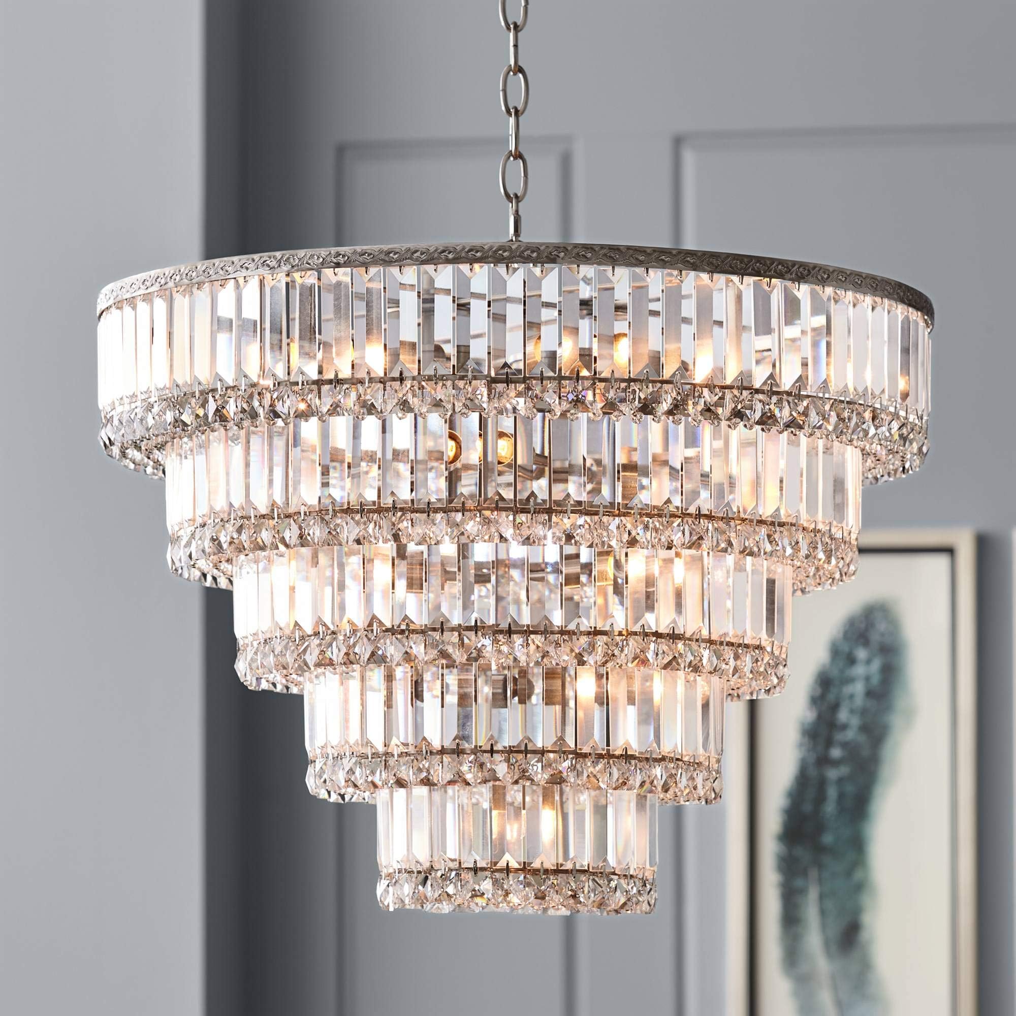Vienna Full Spectrum Magnificence Satin Nickel Light Fixture Ceiling Chandelier 24 1/2" Wide Glam Faceted Crystal Glass for Dining Room House Foyer Entryway Kitchen Bedroom Living Room High Ceilings