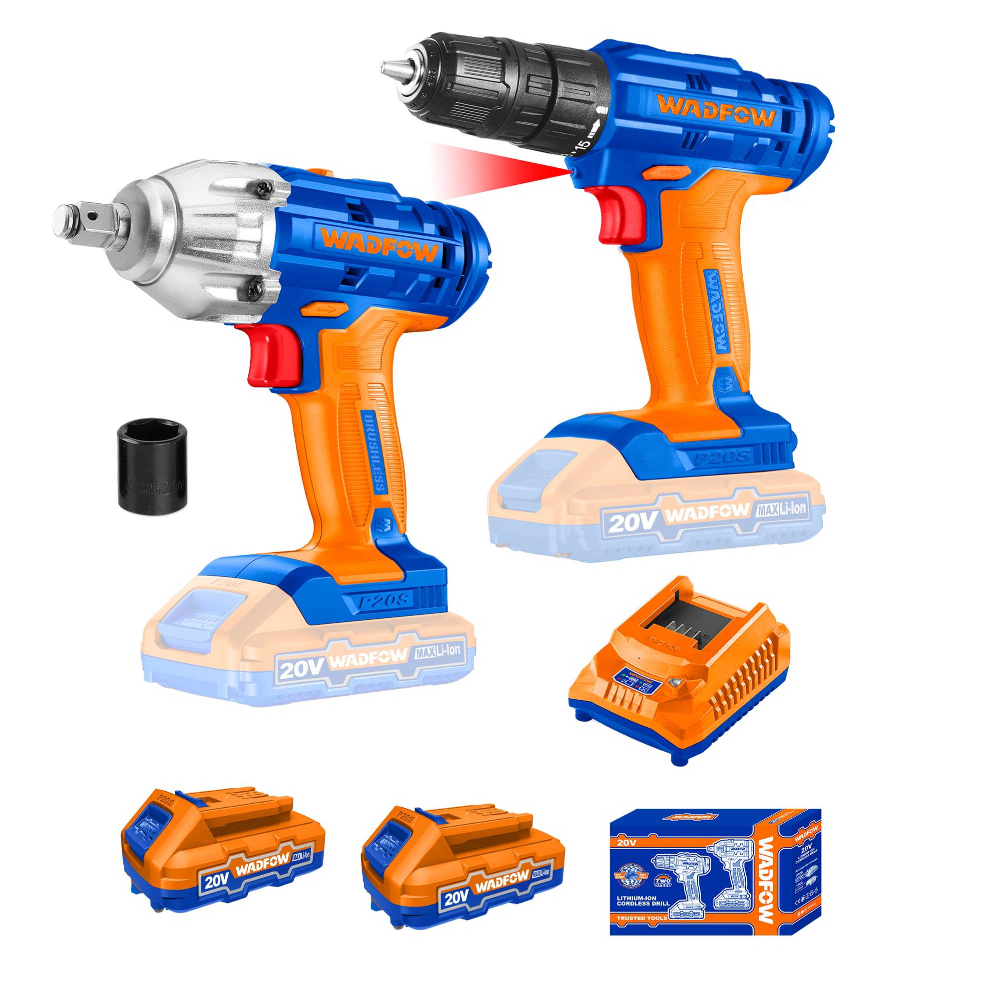 WADFOW Cordless Power Tools Kit, Cordless Impact Wrench and Drill Machine, Brushless Motor, With 2 Pcs Batteries, (B0CYSRL4BY) Amazon Price History, Amazon Price Tracker