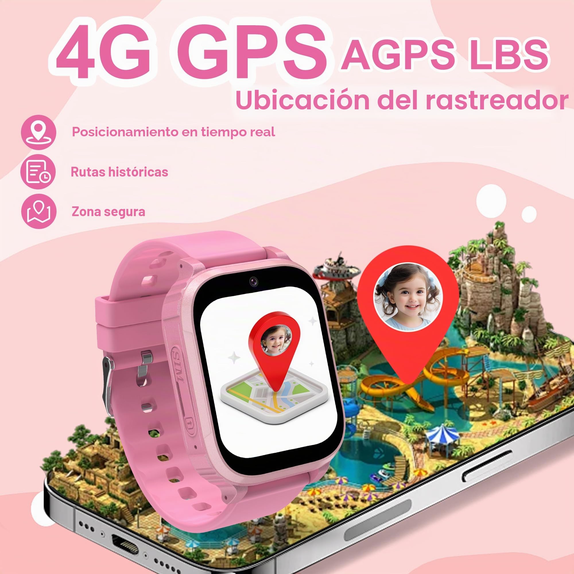 4G Reloj Inteligente Niño con GPS y Llamadas Videollamada Teléfono | IP68 Impermeable Reloj GPS Niños Localizador y Llamadas Smartwatch Niños SOS Chat Despertador Juego Estudiante Regalo