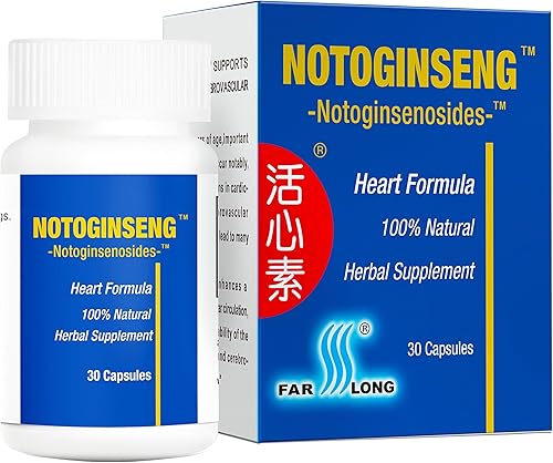 NOTOGINSENG , Apoya el corazón sano, suplemento de corazón en sangre 100% natural, 90% Notoginsenósidos, San Qi, 30 cápsulas, Farlong