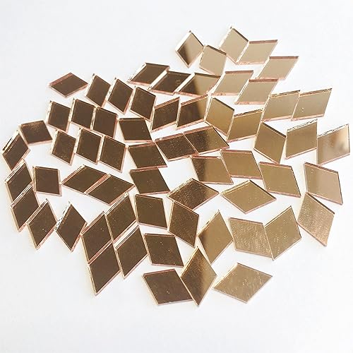 200 piezas de azulejos de mosaico con forma de diamante para trabajos de manualidades, espejo de bola de discoteca, decoración del hogar (oro rosa)