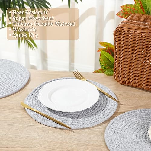 Miniatura 7 de Suclain 10 manteles individuales redondos tejidos de algodón de 12 pulgadas, manteles individuales redondos de granja, manteles para mesa de