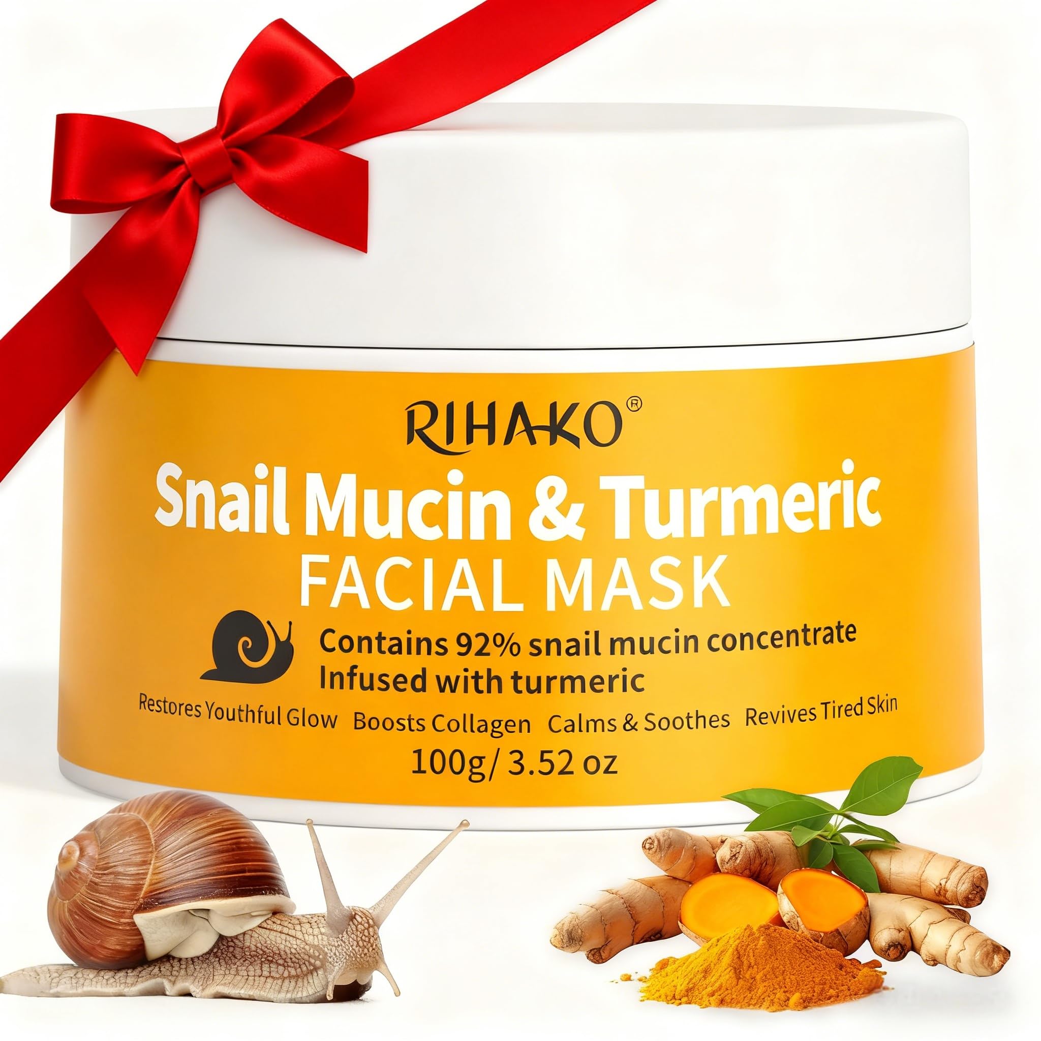 Valentine 's Day Gift for Women Snail Mucin Turmeric Anti Aging Mask, Snail Power Repairing Mask Korean Face Skin Care, Eliminates Dullness,Reduces
