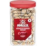 Halls Cough and Throat Relief Cherry Cough Drops, Bulk Pack, 250 Drops