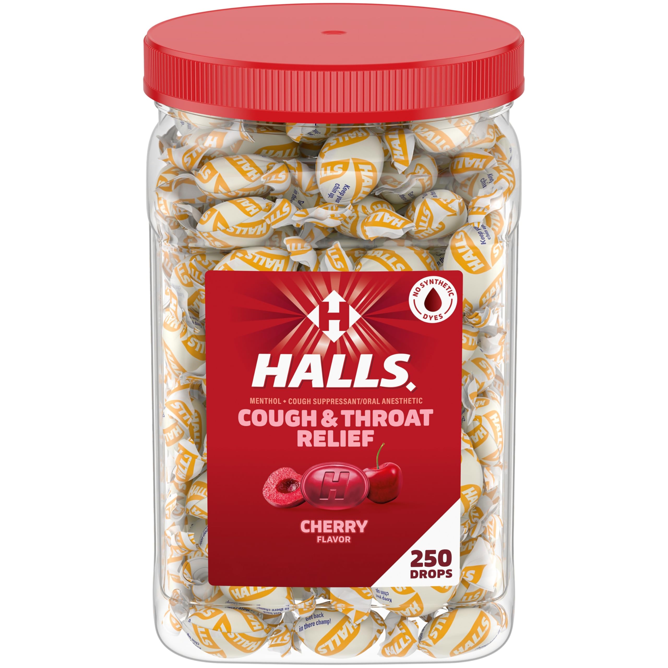 Cough and Throat Relief Cherry Cough Drops, Bulk Pack, 250 Drops