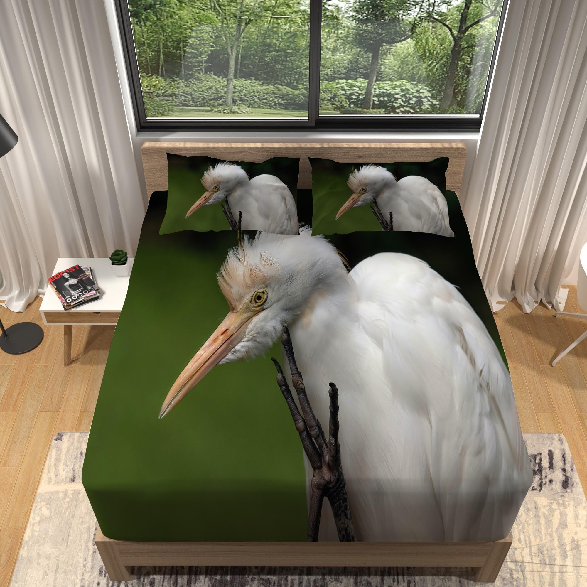 Amazon｜WJYMJJ 寝具セット ダブル160×200cm 白鷺 ボックスシーツ 3D