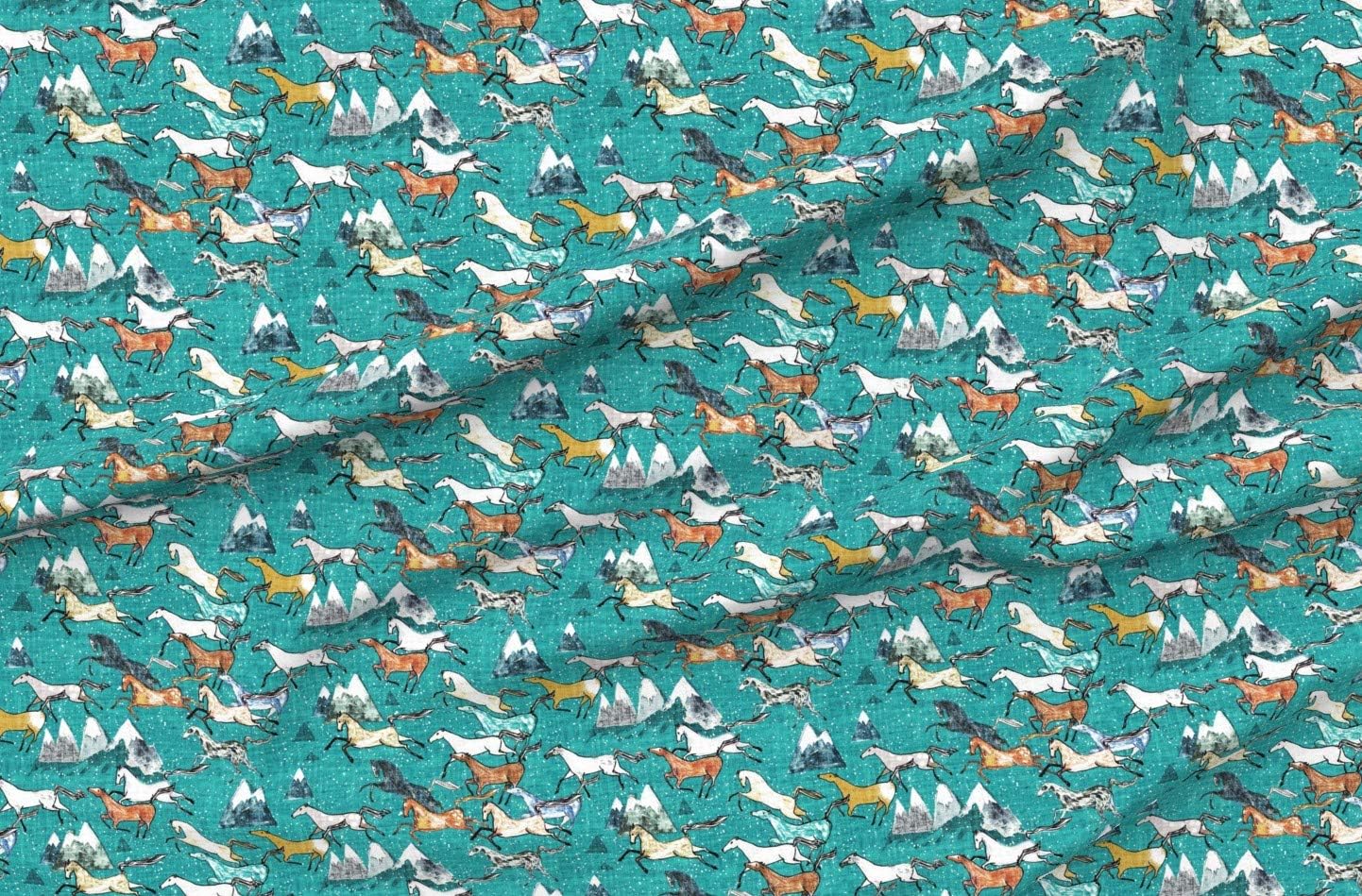 Spoonflower Fabric - Western Mountain Horse Cowboy Southwest Australia Printed on Organic Cotton Sateen Fabric by The Yard - Sewing Quilting Apparel Home Decor