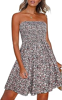 Summer Dresses for Women Beach Cover Ups Strapless Boho Floral Print Sundress - Buy now