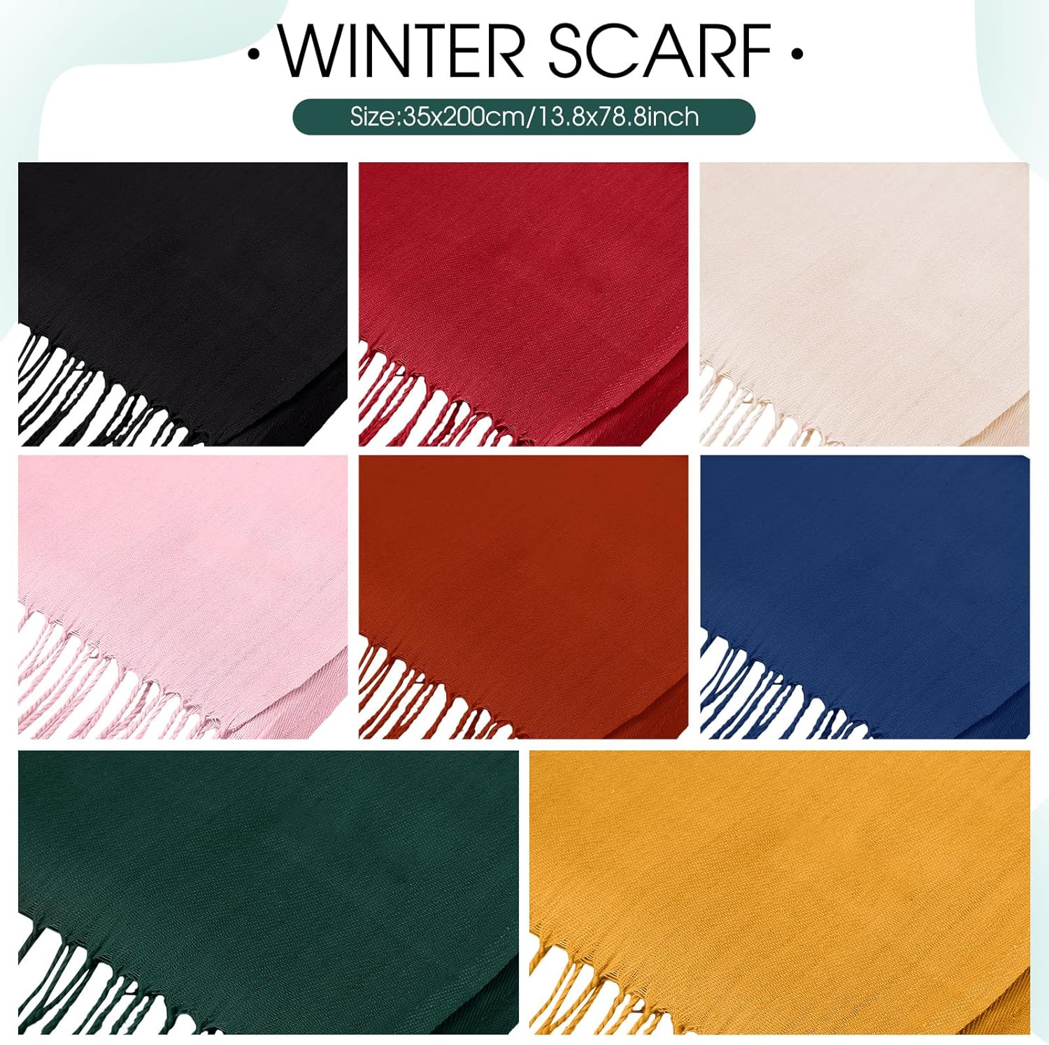 Suhine 8 Pcs Winter Scarves Bulk for Women Lightweight Blanket Scarf with Tassel Edge Pashmina Shawl for Women Men - Image 2