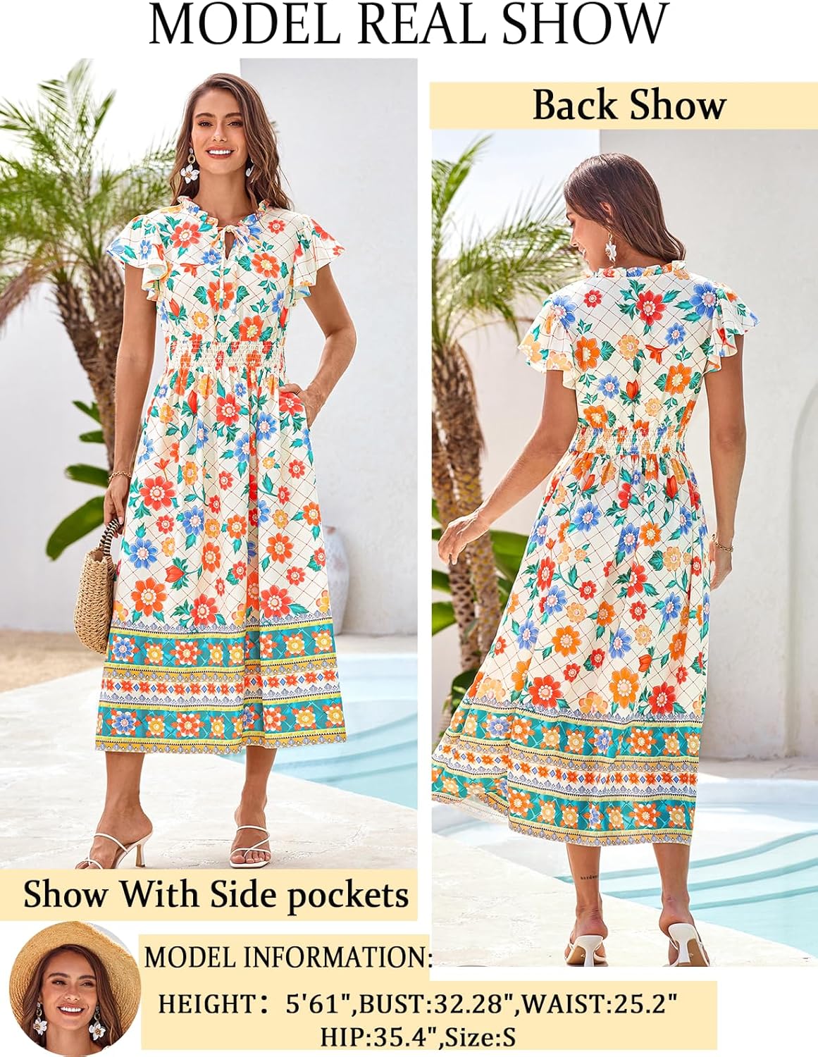 GRACE KARIN Women's Floral Boho Dress Hawaiian Dresse Short Sleeve V Neck Summer Beach Wedding Guest Swing Maxi Sundress - Image 4