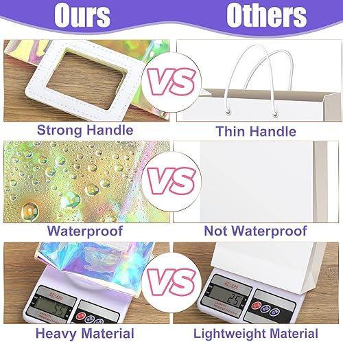 Miniatura 3 de 10 bolsas de regalo holográficas, transparentes, iridiscentes, reutilizables, bolsas de regalo de cumpleaños, con asa, de PVC, bolsas de compras,