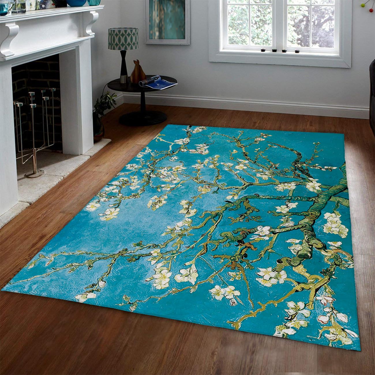 Tapis 180x240 fleuri lavable pour salon style peinture à l'huile