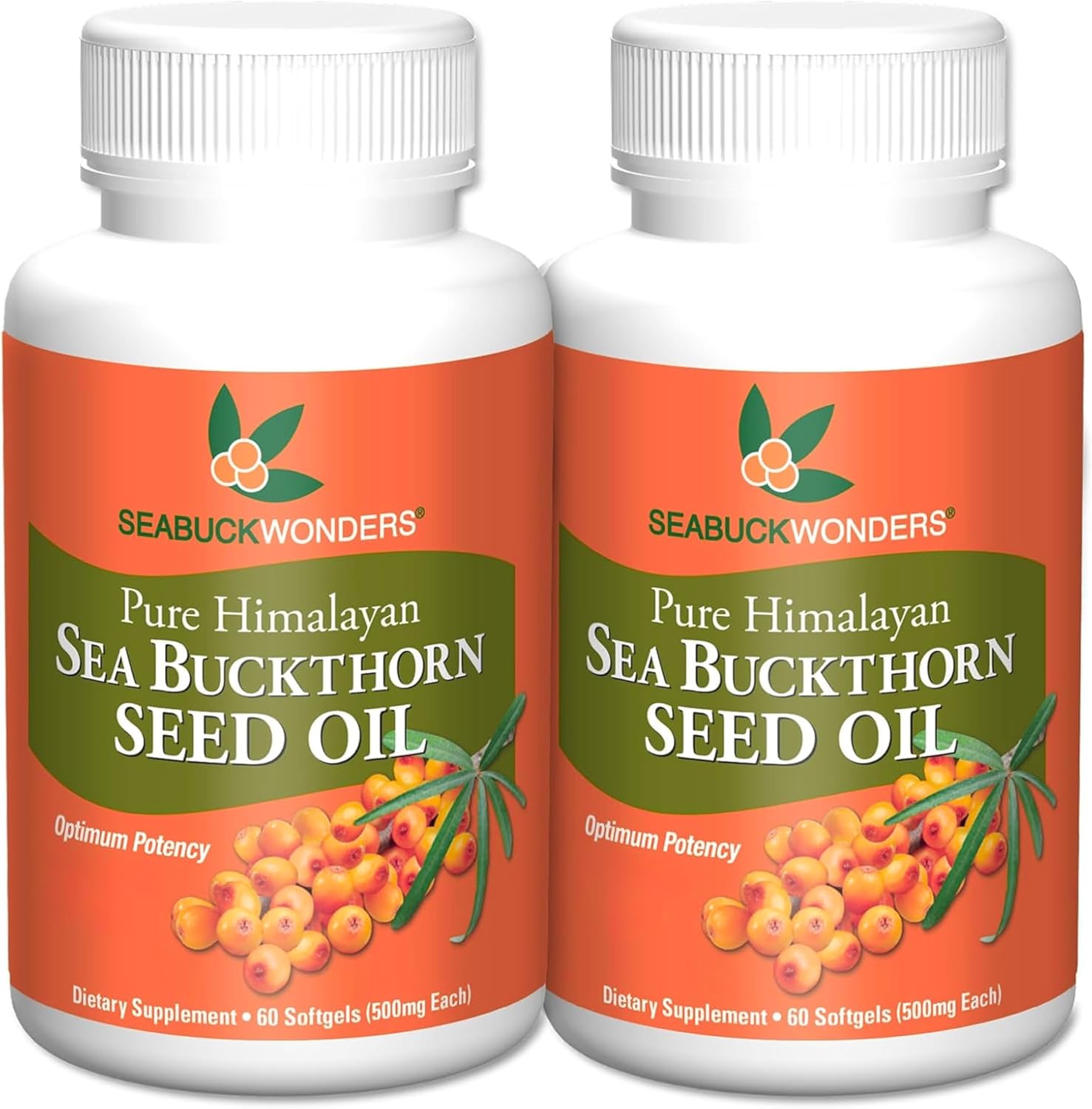 SEABUCKWONDERS Organic Sea Buckthorn Seed Oil Softgels, 120 Count, 60 Day Supply, with Omega 3, 6 & 9, Supports Hair, Skin & Nail Health