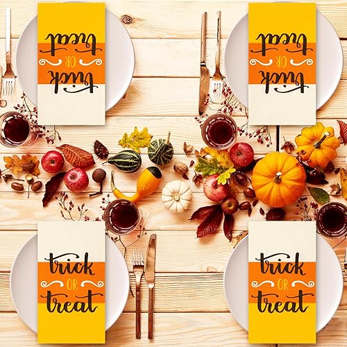 Miniatura 7 de Whaline Servilleta de papel para invitados de Halloween, 4.3 x 7.8 pulgadas, servilletas desechables de dulce o truco, servilletas de color maíz