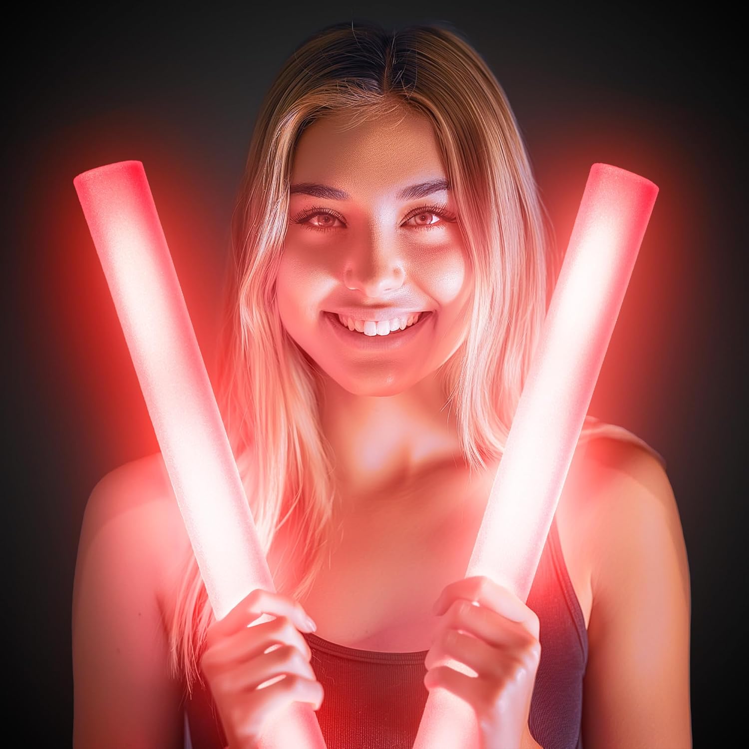 Fun Central Christmas Party Glow Bundle – 24 Pack LED Foam Sticks (12 Red + 12 Green) – Holiday Light-Up Batons for Xmas Parties, Parades, Concerts & Winter Celebrations