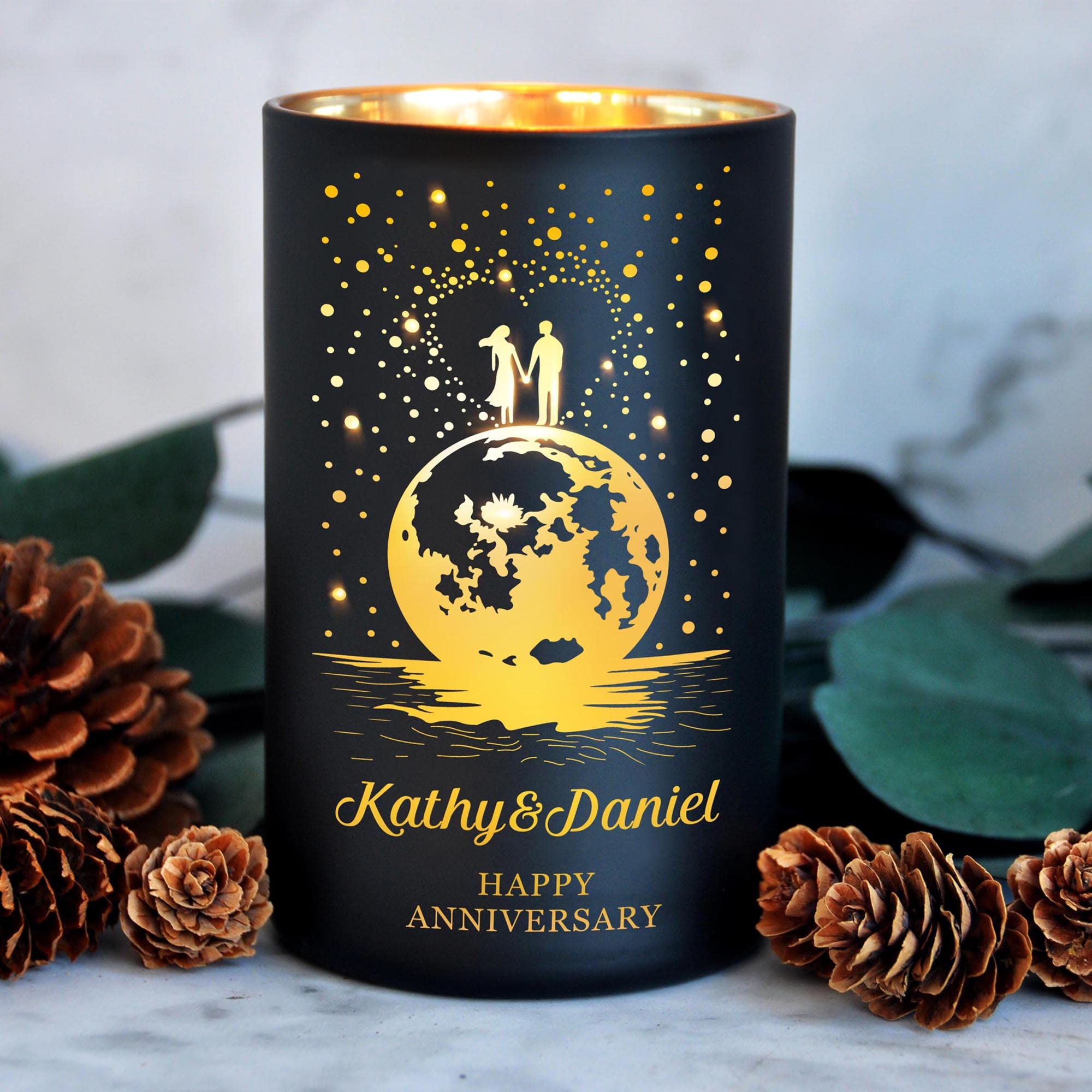 Personalised Candle Cedarwood Cinnamon Sandalwood Gifts for Wedding Anniversary Birthday Christmas Candles Gift for Her Women Him Men from Wife Husband up to 40 Hours Burn Time — image 1