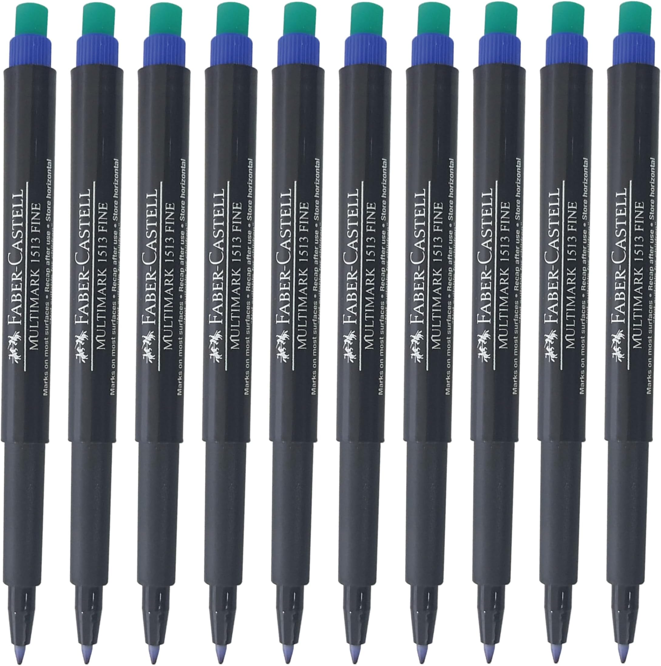 Multimark (F) Permanent Marker Pens, BLUE, Fine Point (0.8mm), Pack of 10, Built In Eraser, Water n Fade Resistant, Marks on Most Surfaces