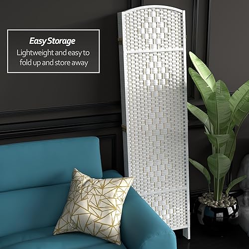 Miniatura 52 de Divisor de ambiente resistente de 6 pies, pantalla de privacidad plegable de fibra de ratán con patrón de diamante, Madera, Natural Natural,Mocha