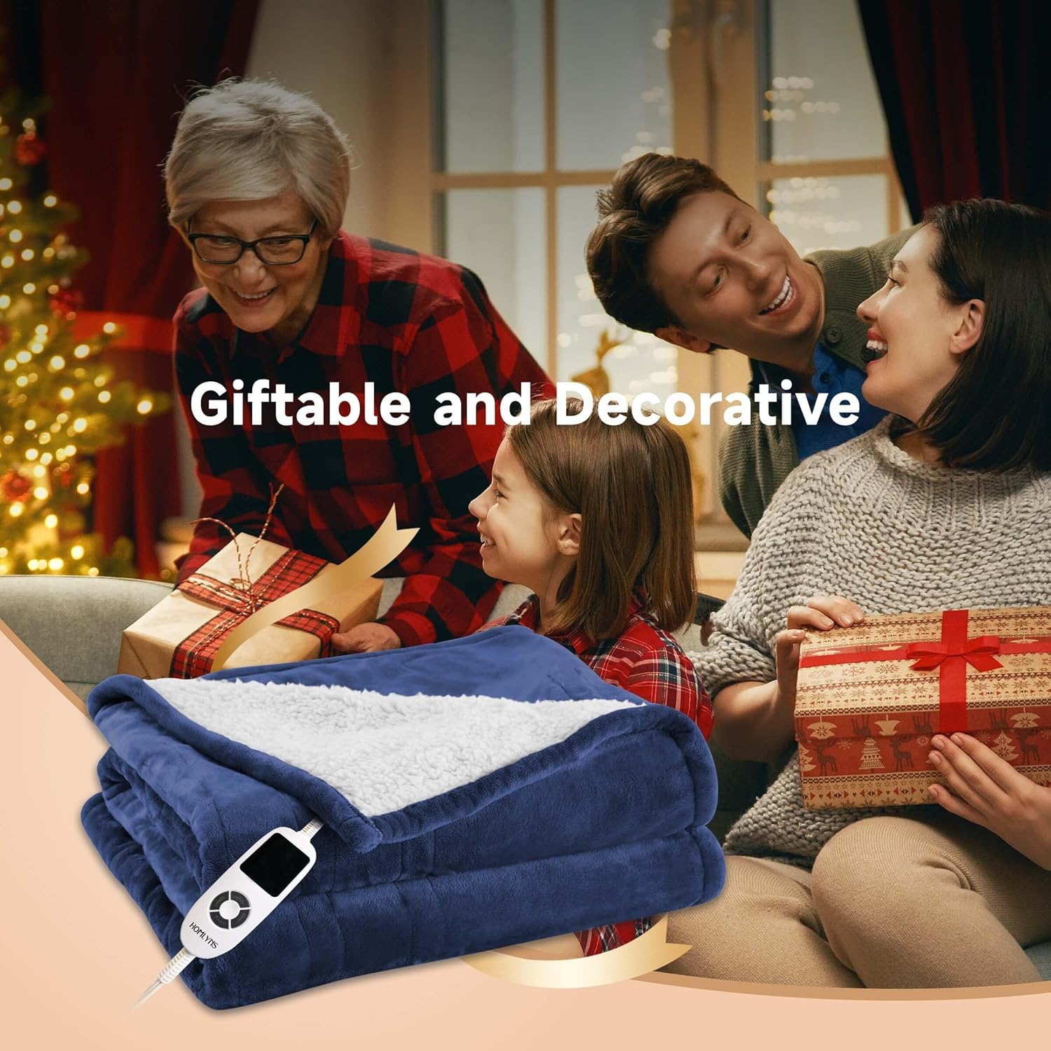 Heated Blanket Electric Throw 50''x60'' Heating Blanket Throw 10 Hours Auto-Off 9 Heating Levels,Over-Heat Protection, Machine Washable Flannel Sherpa,ETL Certification (Blue)