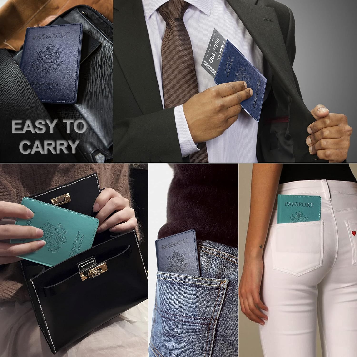  | Passport Vaccine Card Holder Combo - Passport Cover with CDC Vaccination Card Slot Waterproof PU Leather Passport Case for Women Men Travel Wallet with RFID Blocking (Blue + Turquoise) | Passport Covers