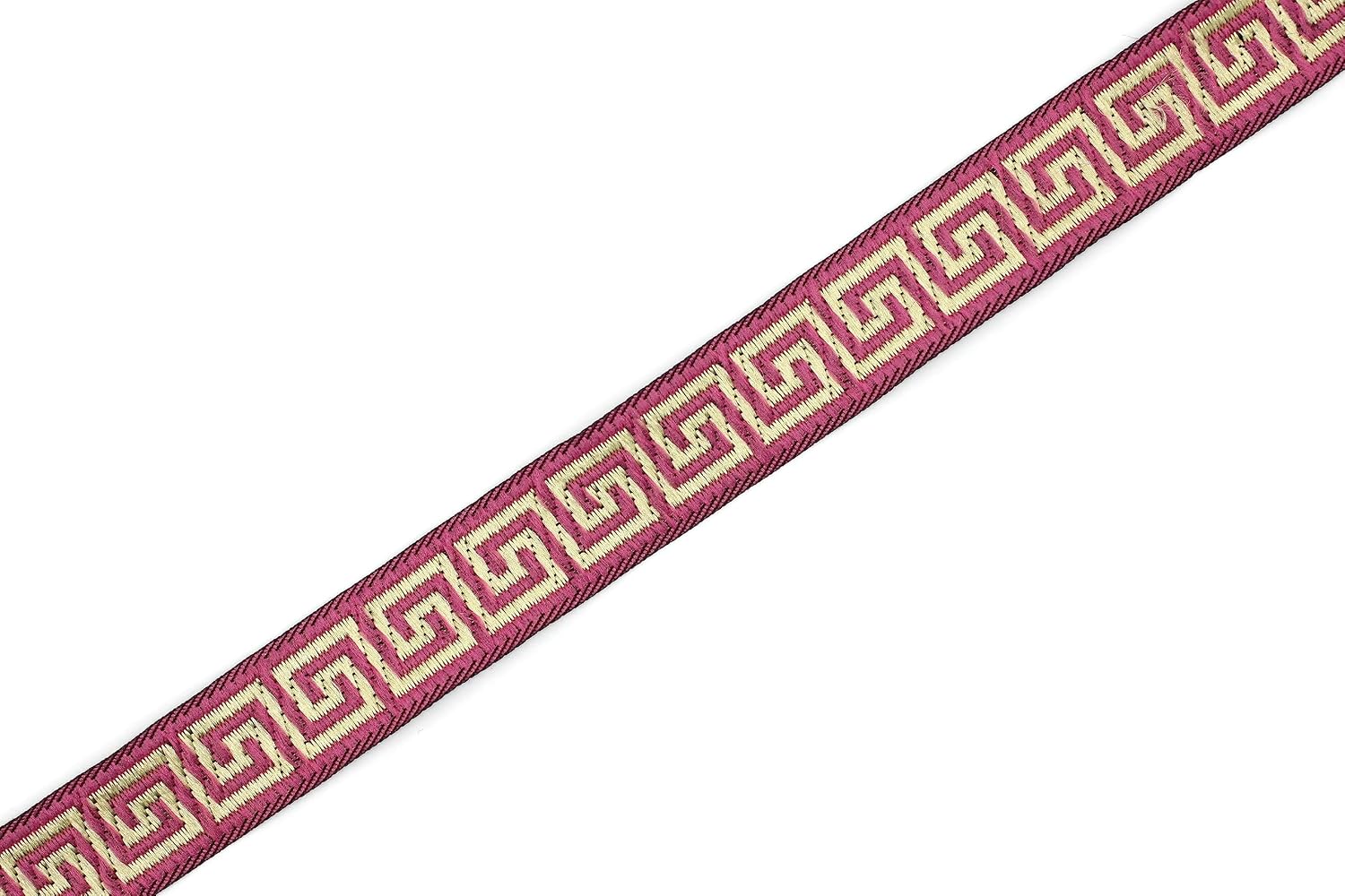11 Yard Spool 0.62" Wide Pink & Gold Greek Key Jacquard Trim Embroidered Ribbon Woven Border Banding Trims 16062