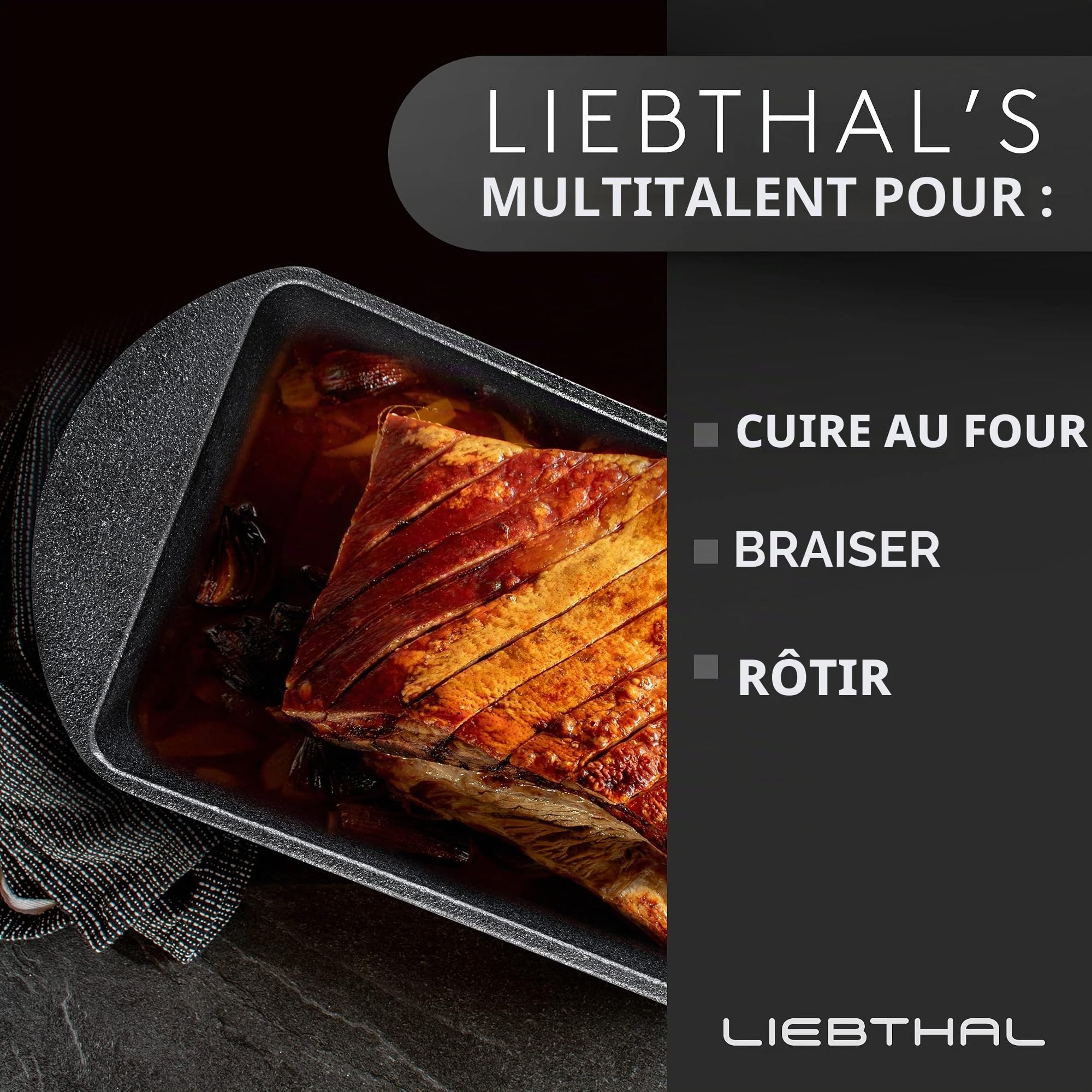 LIEBTHAL Moule à pain avec couvercle, ajustement parfait, insert en silicone antiadhésif, casserole en fonte pré-enduite, 3,5 L, moule à pain pour rôtir, cuire et braiser