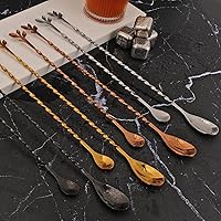 Vista 6 de AnSaw Cuchara de cóctel negra de acero inoxidable de 10 pulgadas con mango de hojas, perfecta para mezclar y poner en capas bebidas en tazas altas